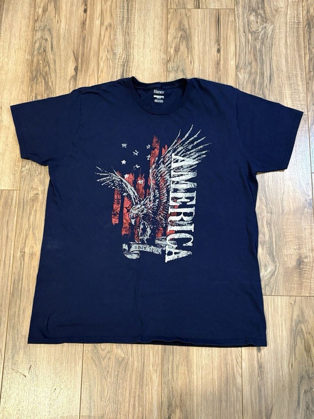 Mens XL Hanes T-shirt Patriotic America Dark Navy 250 Years Shirt